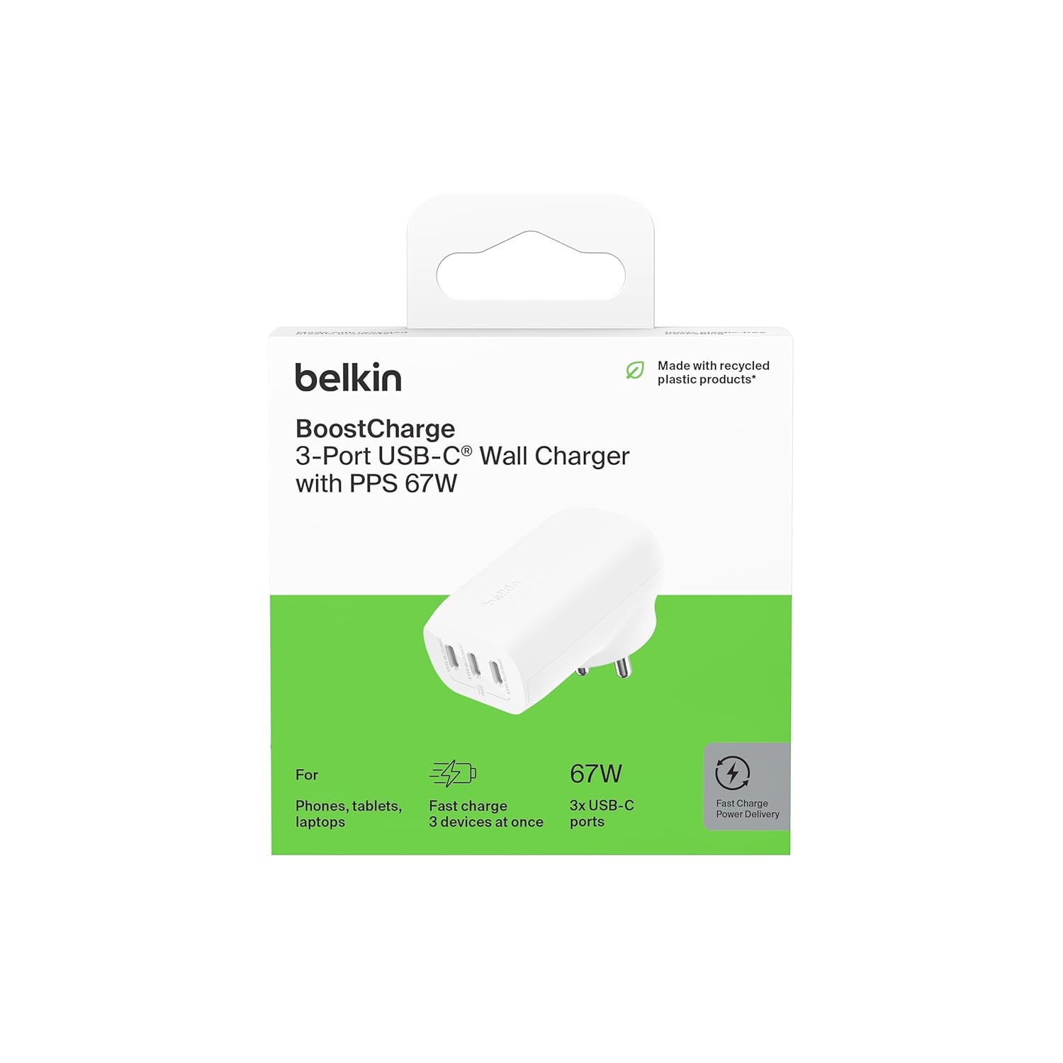 Belkin 67W (27W + 20W + 20W) Triple USB-C Pps Pd Wall Charger