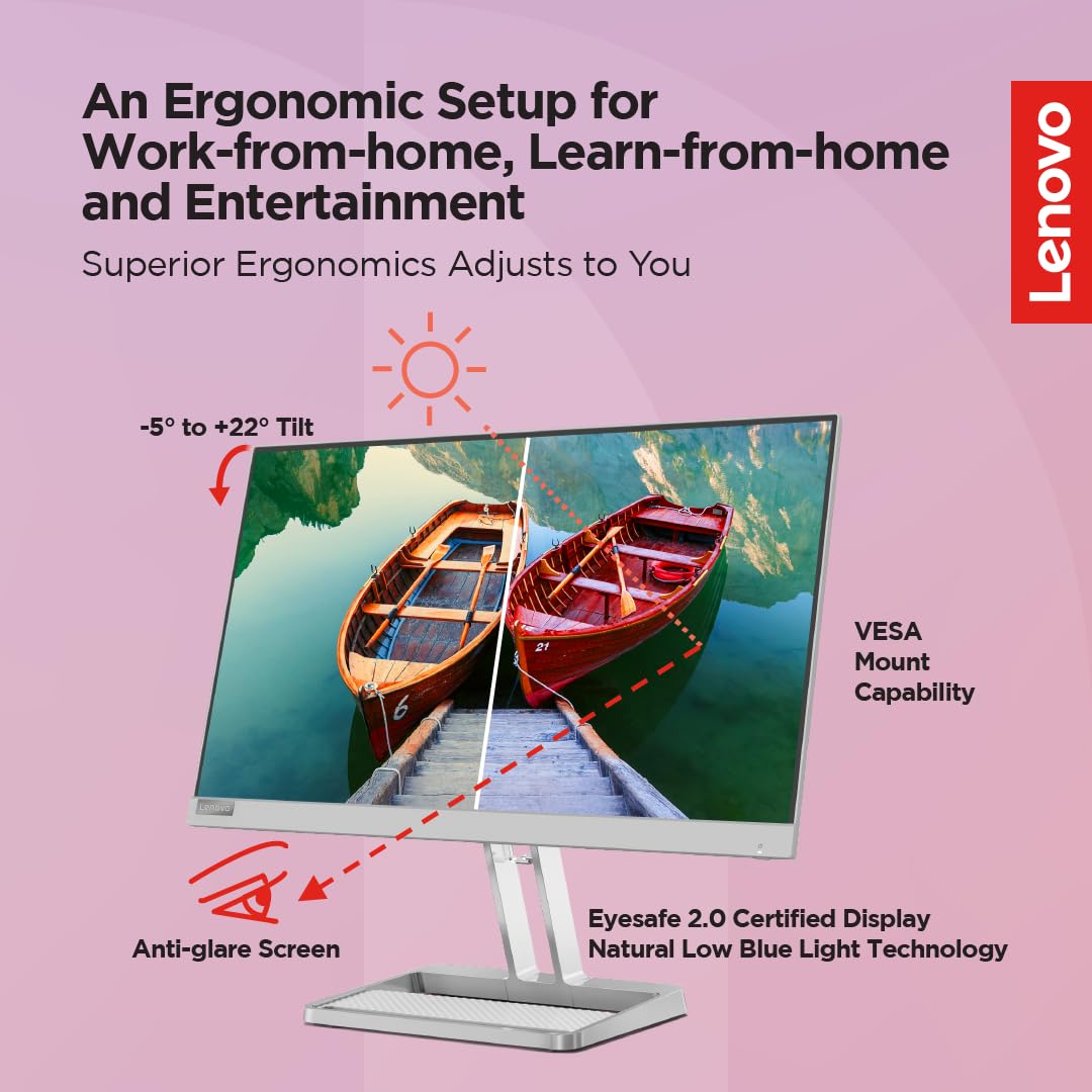 Lenovo L-Series Full HD LED Backlit IPS Panel with 99% sRGB, HDMI 1.4, VGA, 2X3W Speakers,Tilt Stand, for Home & Office use, Ultraslim Monitor