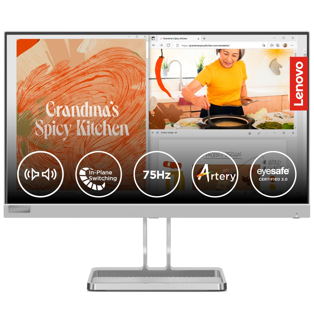 Lenovo L-Series Full HD LED Backlit IPS Panel with 99% sRGB, HDMI 1.4, VGA, 2X3W Speakers,Tilt Stand, for Home & Office use, Ultraslim Monitor