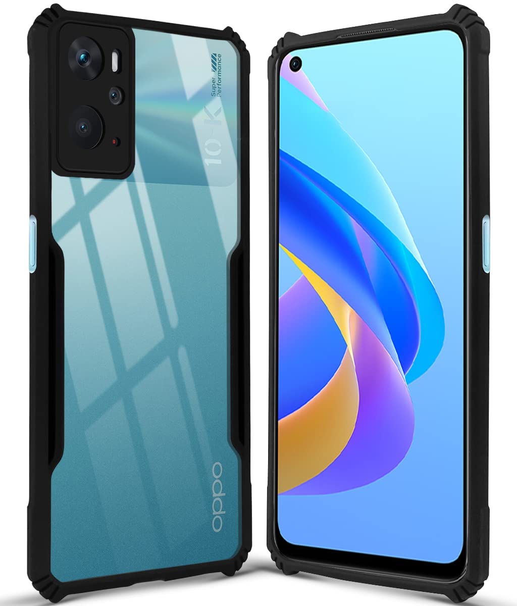 Protect Back Cover Case for Oppo A76 | A36 | A96 (Crystal Glass Back | Camera Protection | Shockproof Bumpers | Professional Black)