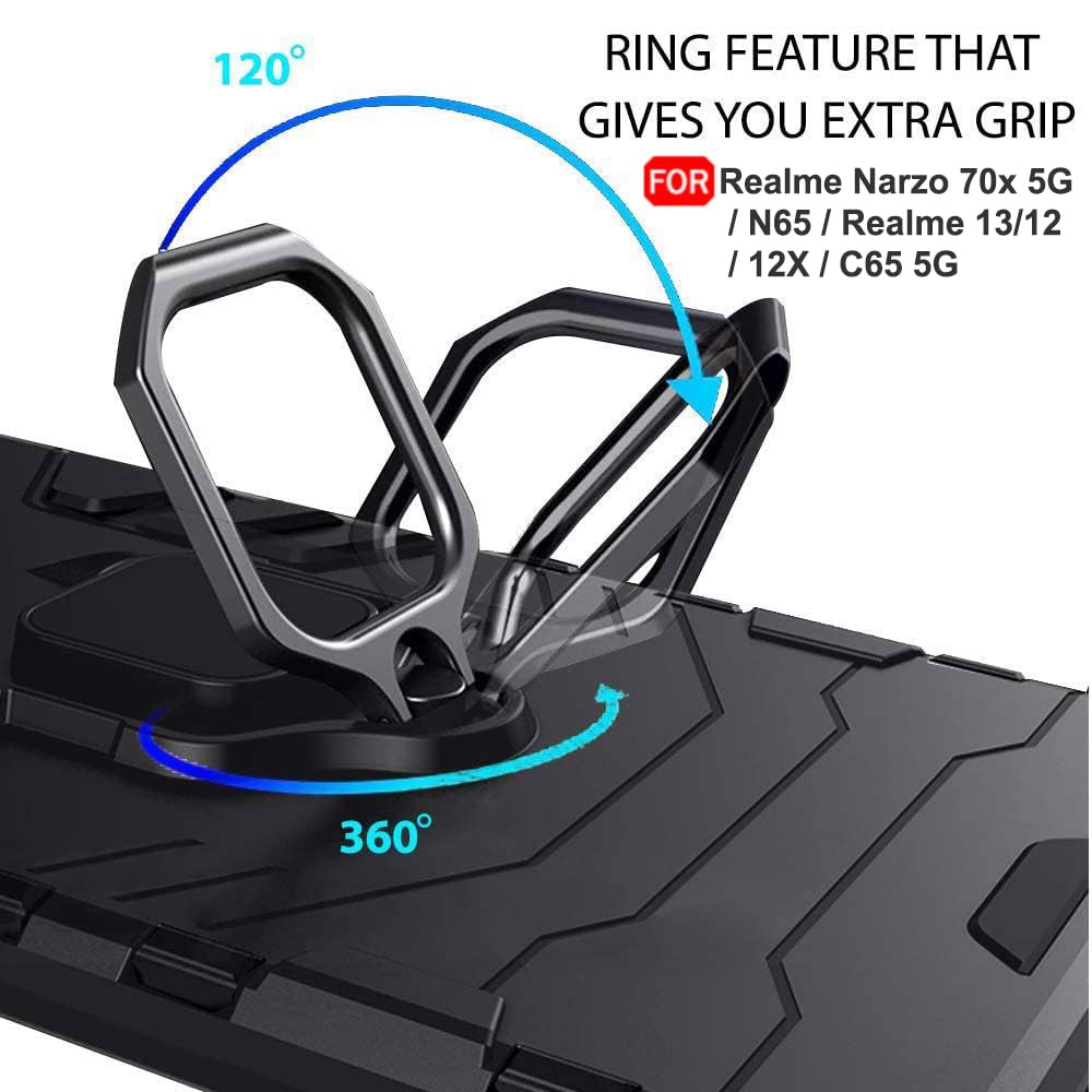 Perotect Tough Armor Bumper Back Case Cover for Realme 12 | Ring Holder & Kickstand in-Built | 360 Degree Protection Back Cover