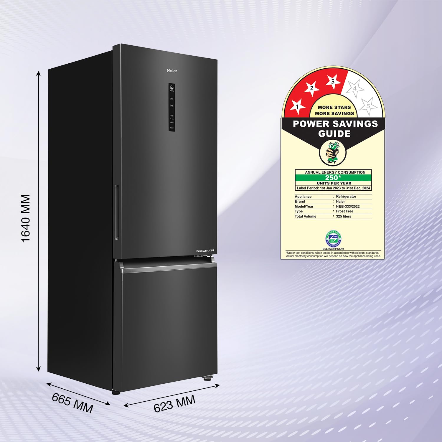 Haier 325 L, 3 Star, Convertible 14-in-1 Triple Inverter Double Door Refrigerator