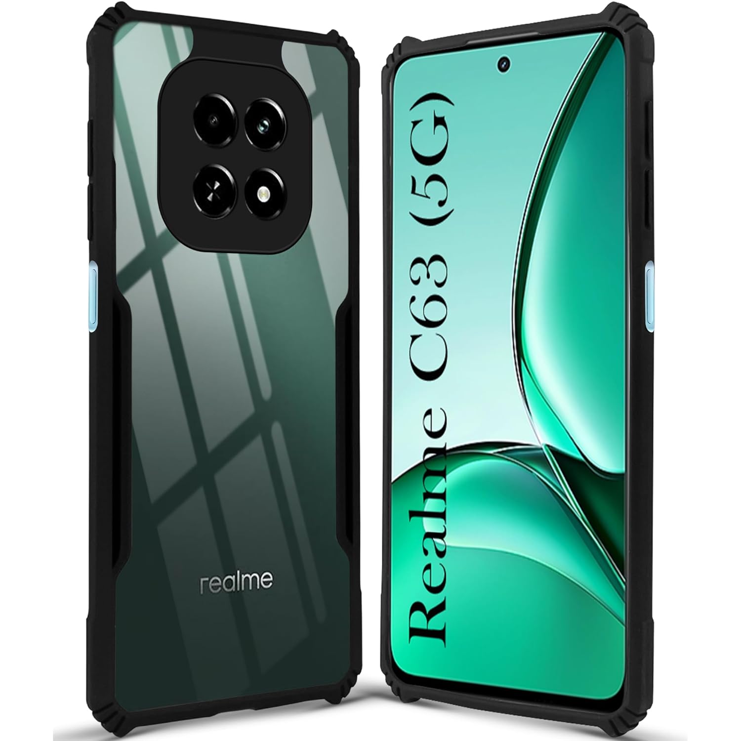 Protect Back Cover Case for Realme C63 5G (Shockproof with Polycarbonate Clear Panel | Professional Black)