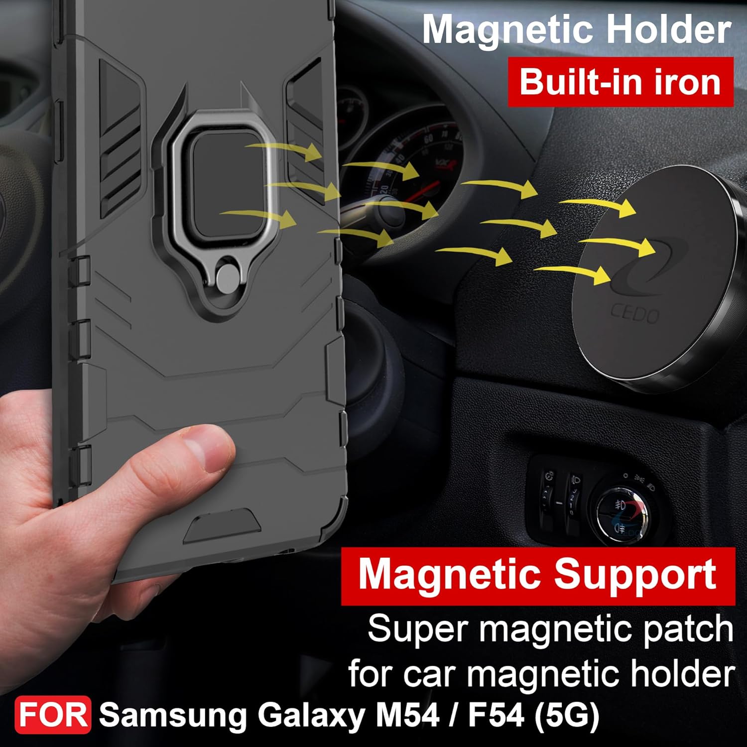 Protect Rugged Samsung Galaxy M54 / F54 (5G) Defender Case | Rotating Ring Holder & Kickstand in-Built | Military Grade Armor | Bumper Back Cover