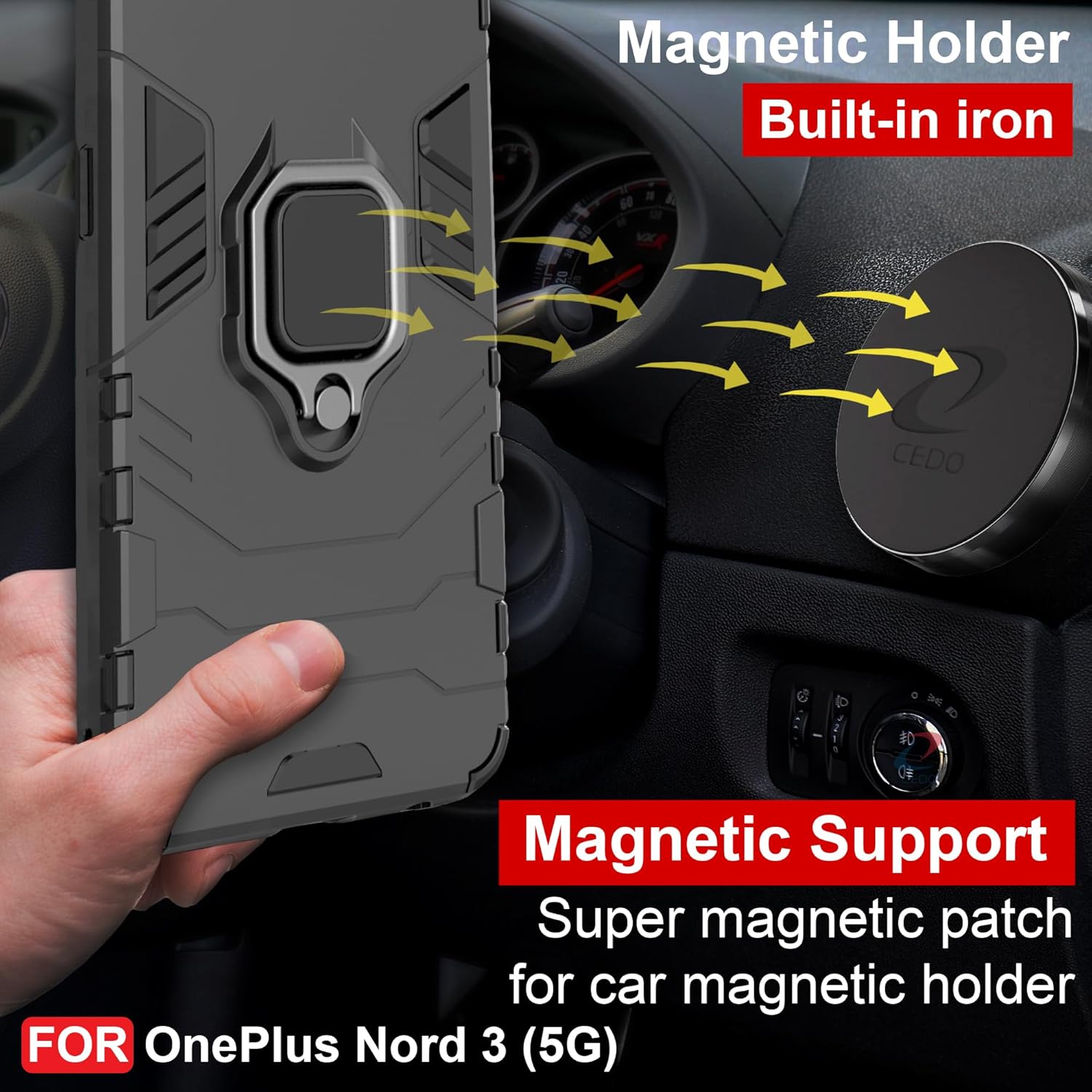 Protect Rugged Oneplus Nord 3 (5G) Defender Case | Rotating Ring Holder & Kickstand in-Built | Military Grade Armor