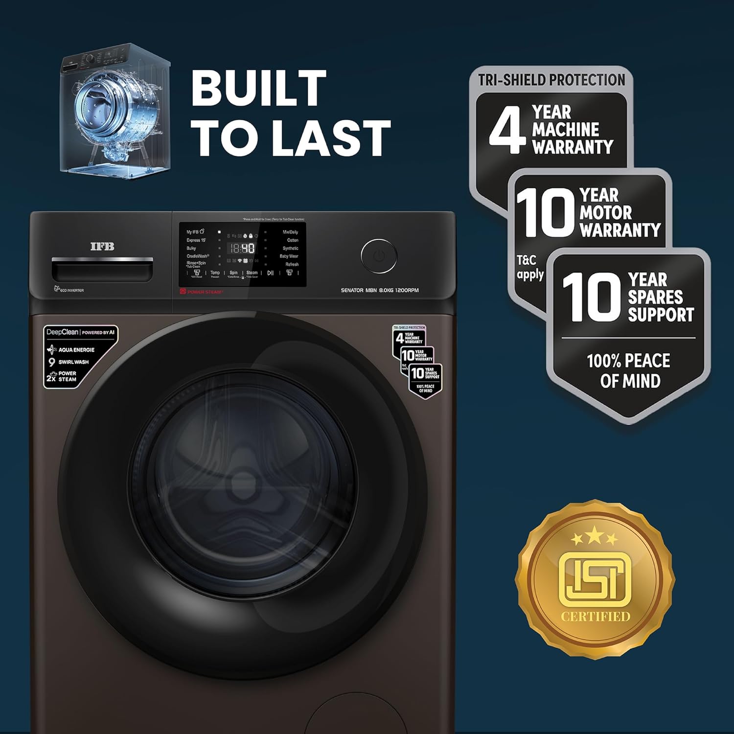 IFB 8 Kg 5 Star Powered by AI with 9 Swirl Wash, WiFi, Fully Automatic Front Load Washing Machine