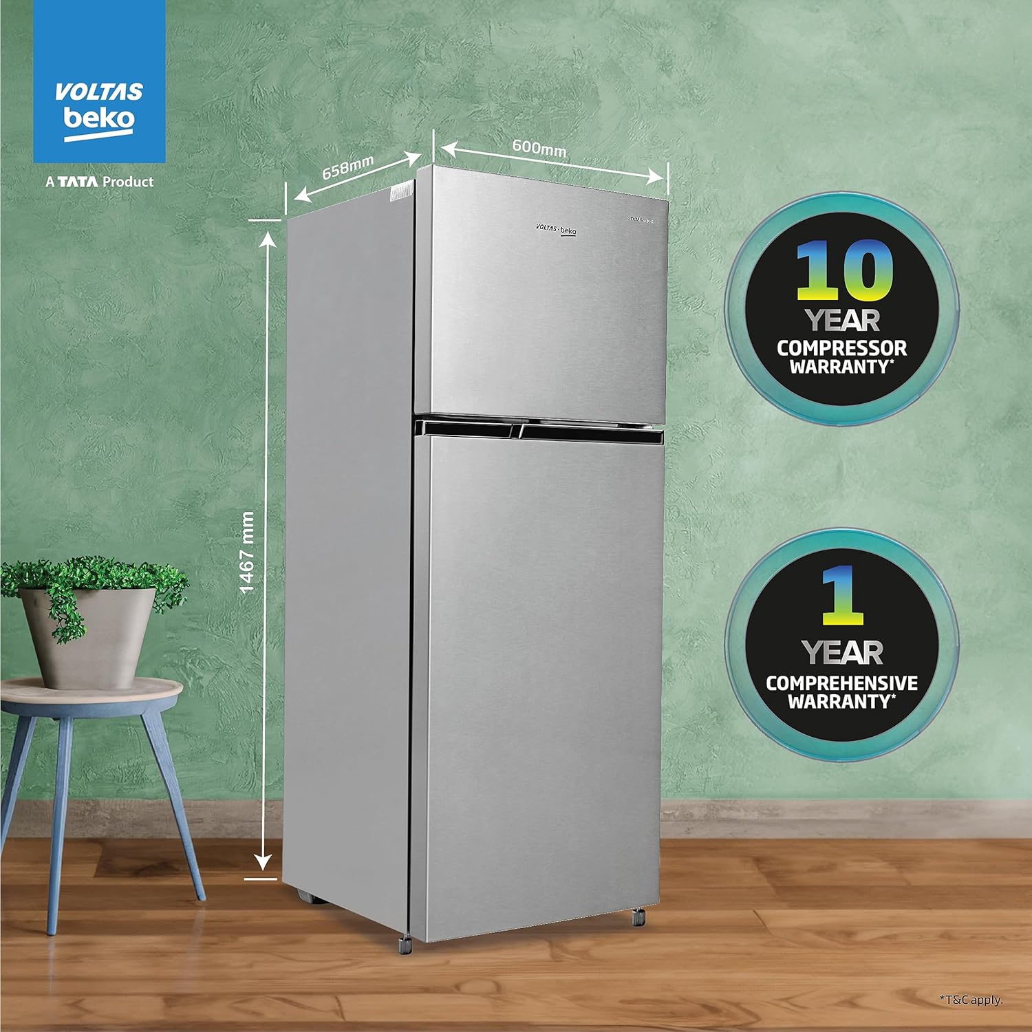 Voltas Beko, A Tata Product 228 L, 2-Star Made in India Double Door Frost Free Refrigerator