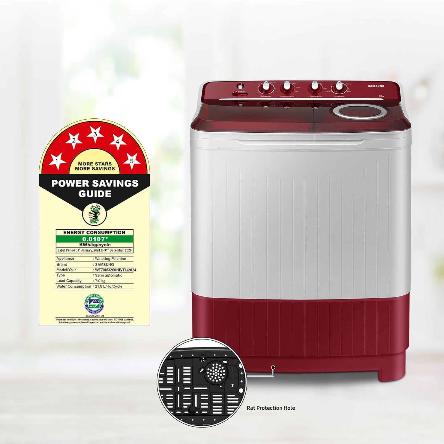 Samsung 7.5 Kg Inverter 5 Star Semi Automatic Top Load Washing Machine