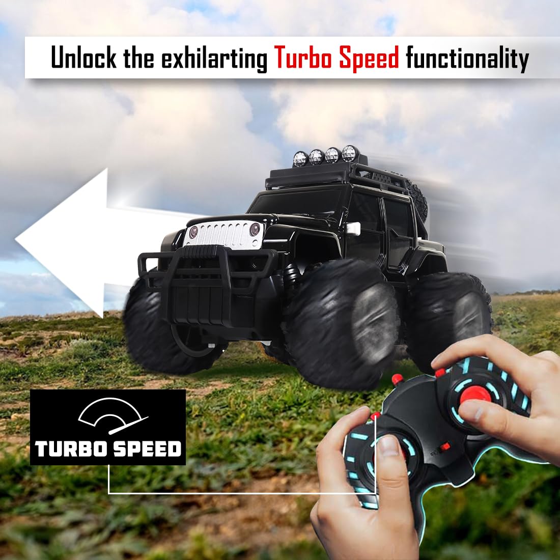 Wembley Monster Truck Remote Control Rc Car Offroad High Speed Racing Car For Kids With 2 Speed And 4 Headlight Modes