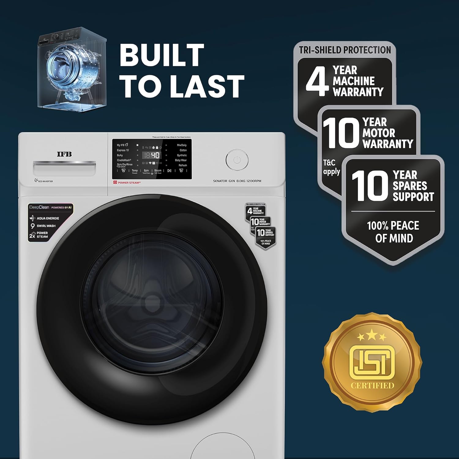 IFB 8 Kg 5 Star Powered by AI with 9 Swirl Wash, WiFi, Fully Automatic Front Load Washing Machine