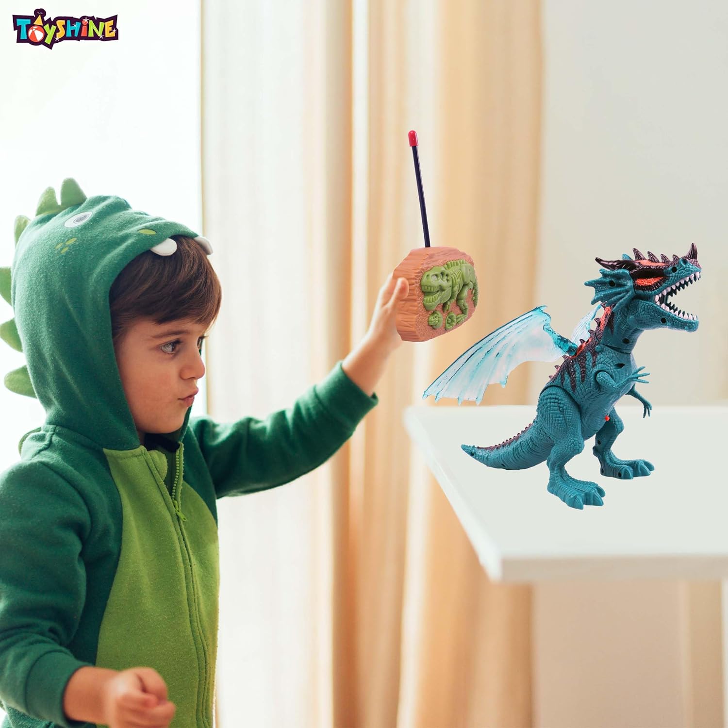 Toyshine Remote Control Walking Dinosaur T-Rex with Water Mist Spray Function Wings Lights and Roaring Sound Electric