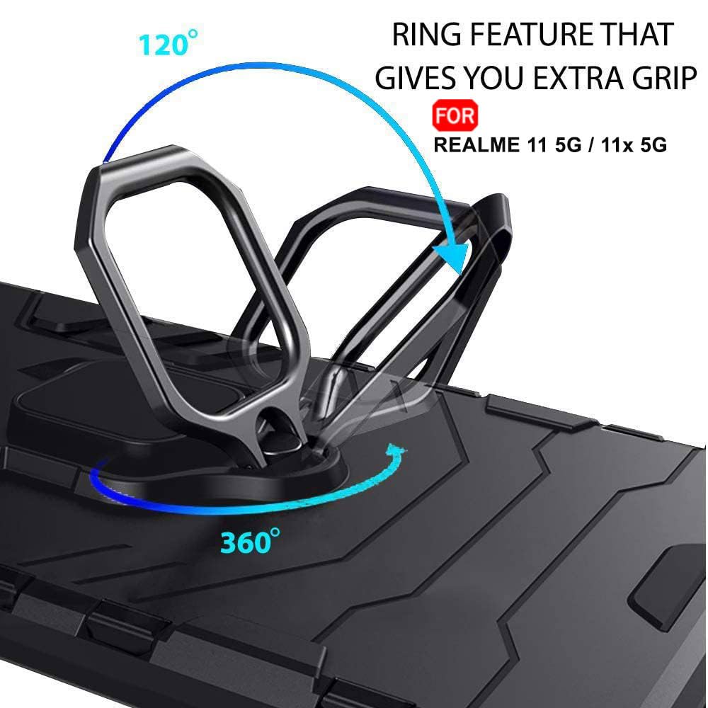 Protect Tough Armor Bumper Back Case Cover for Realme C67 5G | Ring Holder & Kickstand in-Built | 360 Degree Protection Back Cover