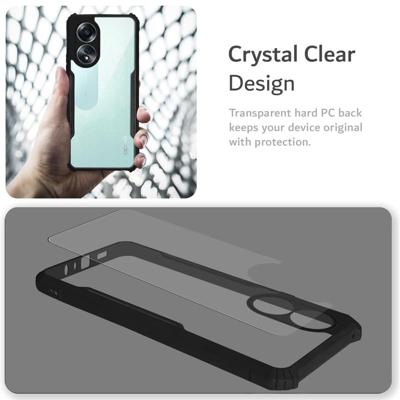 Protect Oppo A58 4G Back Cover | Crystal Clear Transparent Back | Ultra Hyrbid | Full Camera Protection | Raised Edge | Bumper Back Case