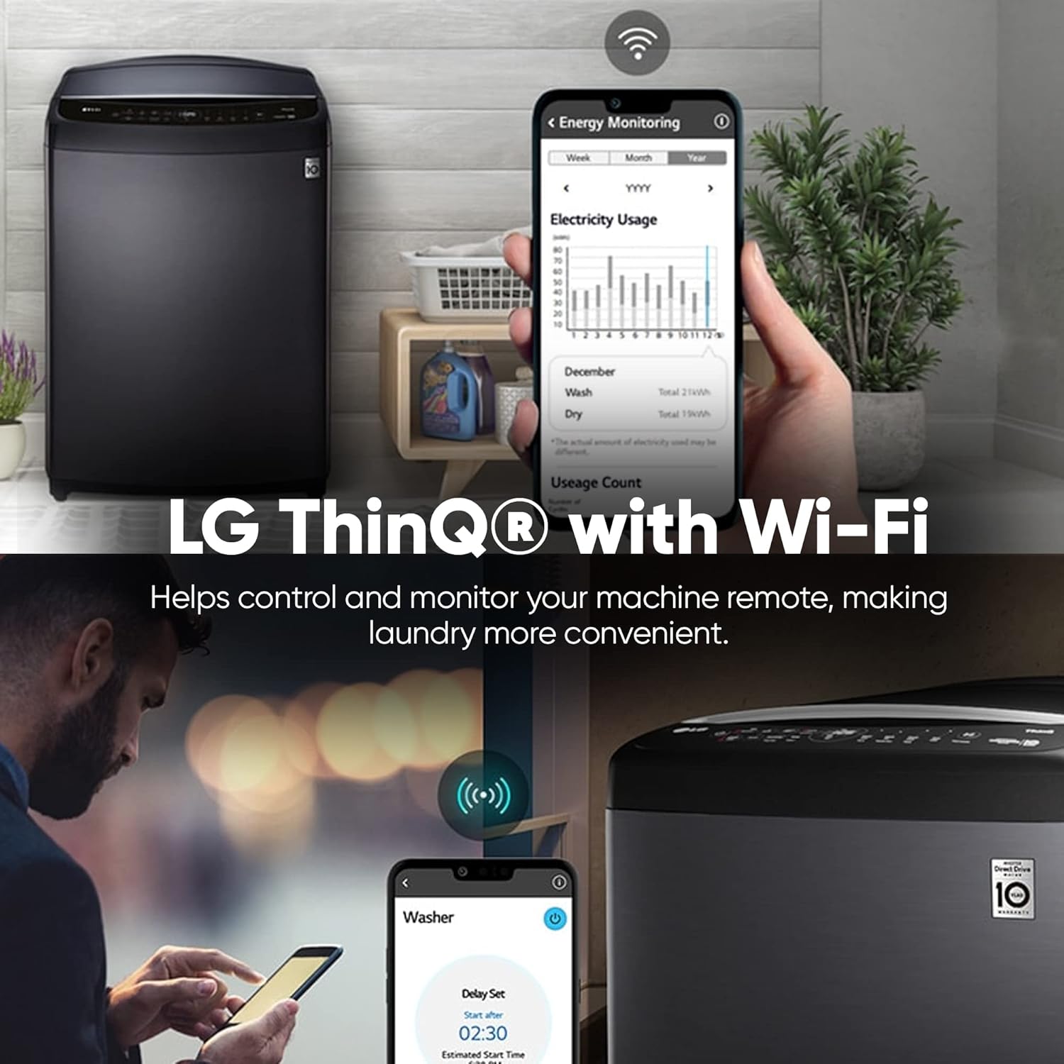 LG 10 Kg 5 Star Inverter Wi-Fi Fully-Automatic Top Load Washing Machine