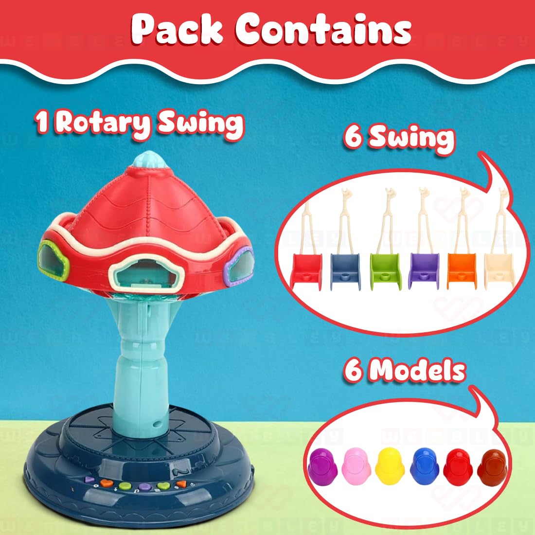 Wembley Merry Go Round Amusement Park Toy DIY Rotating Swing Carnival Ride with LED Lights & Music for Kids Toddlers Baby