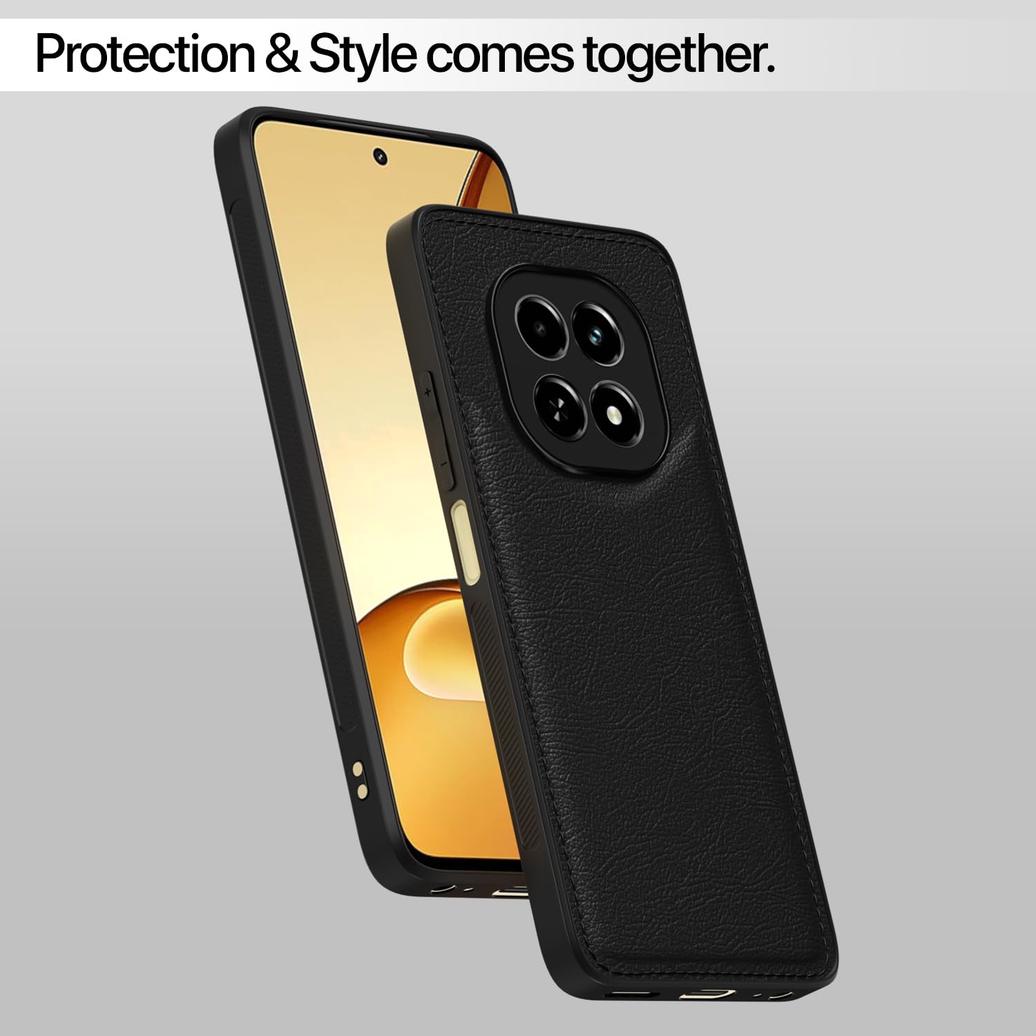 Protect Flexible Pu Leather | Full Camera Protection | Raised Edges | Super Soft-Touch | Bumper Case for Realme C63 5G