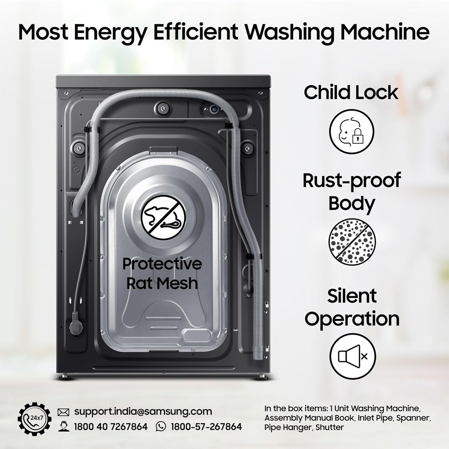 Samsung 9 kg, 5 Star, Hygiene Steam with Inbuilt Heater, Digital Inverter, Fully-Automatic Front Load Washing Machine