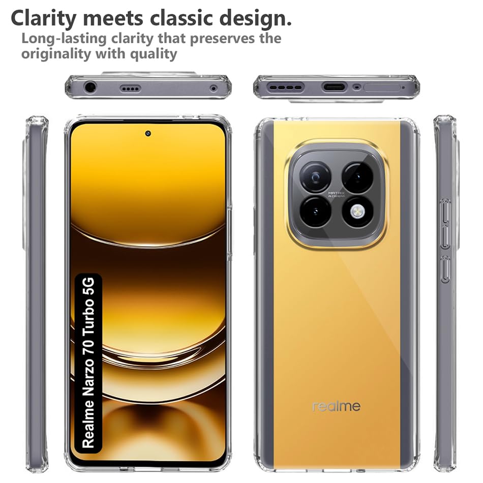 Protect Shockproof Crystar Clear Back Cover Case Cover for Realme Narzo 70 Turbo 5G | Transparent Back Cover