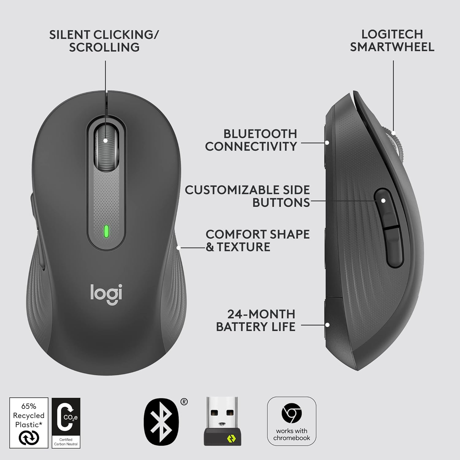 Logitech M650 Silent -Small to Medium Sized Hands Wireless Optical Mouse