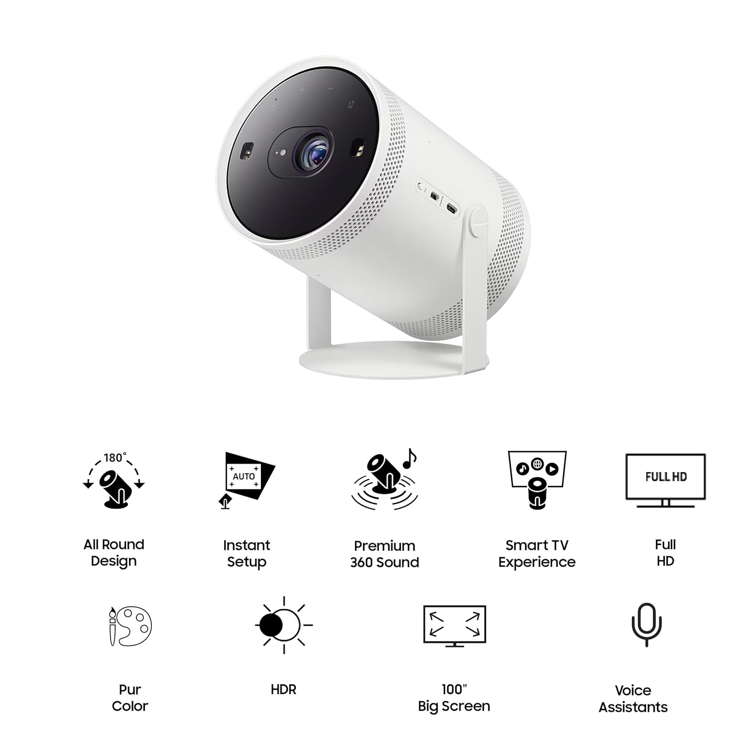 SAMSUNG SP-LFF3CLAXXXL (2300 lm / Wireless / Remote Controller) Portable The Freestyle 2nd Gen with HDR 10+, Wi-Fi, Premium 360 Degree Sound, All Round Design, Instant Setup, In-Built OTT Apps, Compact Smart LED Projector