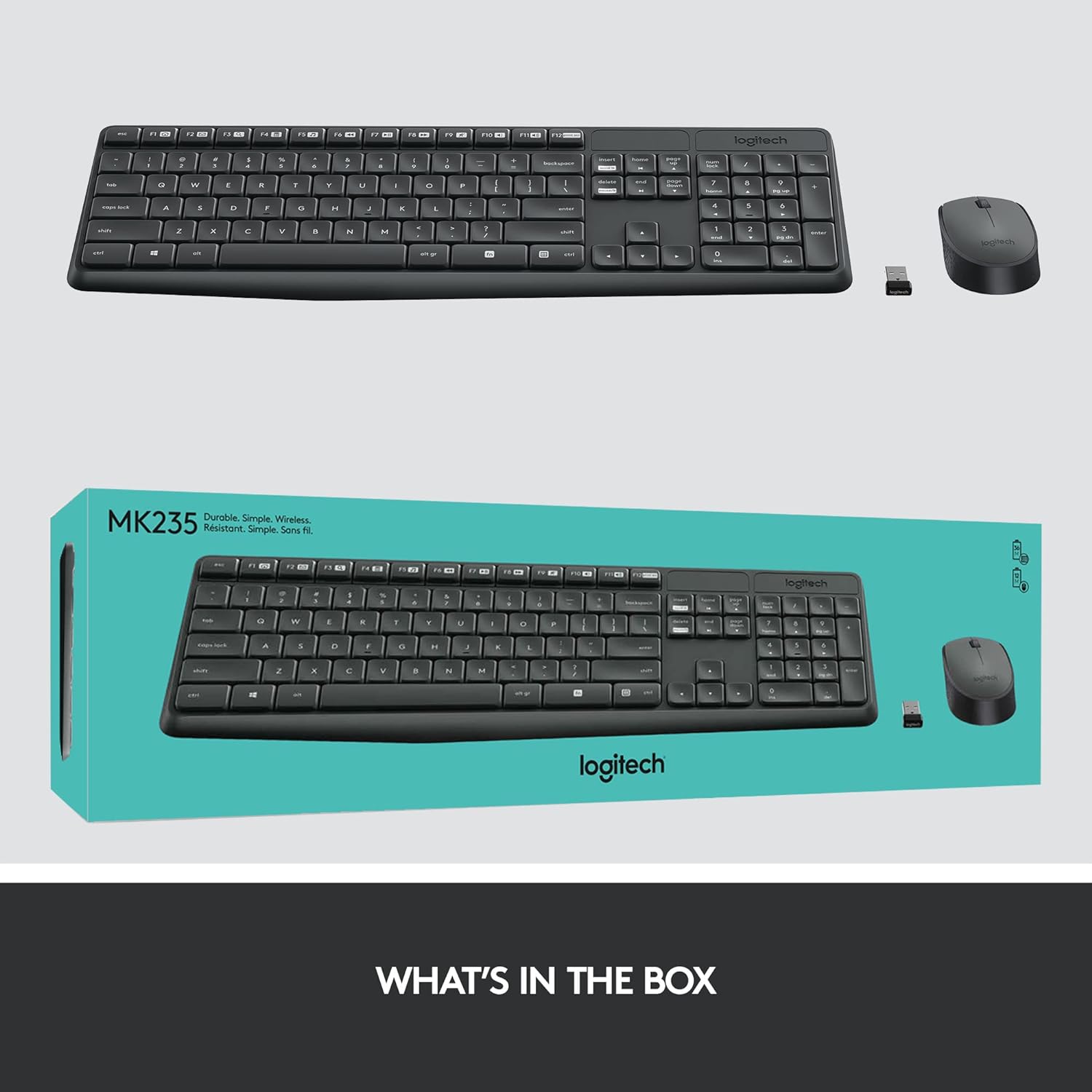 Logitech MK235 Full-Sized, 15 FN Keys, 3-Year Battery Life Combo Mouse and Wireless Laptop Keyboard