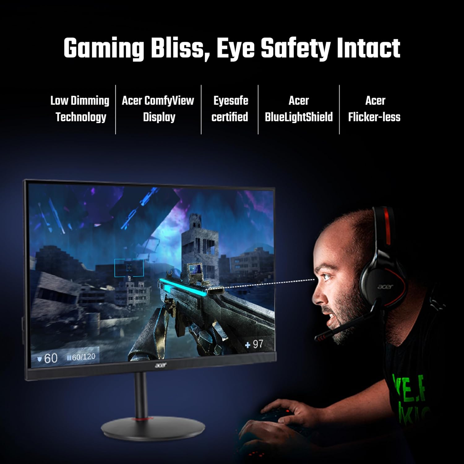 Acer XV2 WQHD LED Backlit IPS Panel with DCI-P3 95%, VESA DisplayHDR 400, Display Widget, VisionCare 2.0 with BlueLightShield Pro, 2X2W Inbuilt Speakers, Black Boost Technology, Ergostand Gaming Monitor