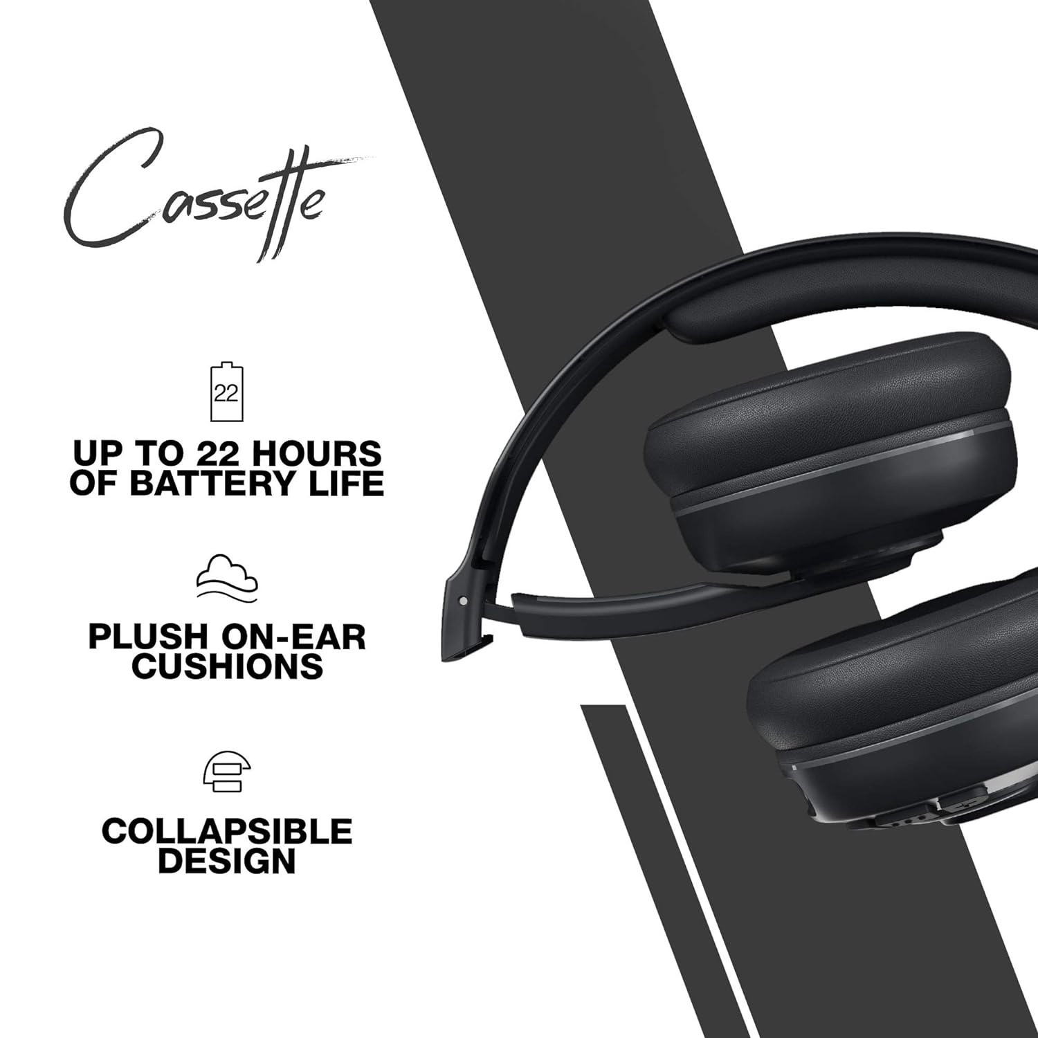 Skullcandy Cassette Wireless Headphones, 22 Hr Battery,Microphone,works with iPhone Android Bluetooth Headphone