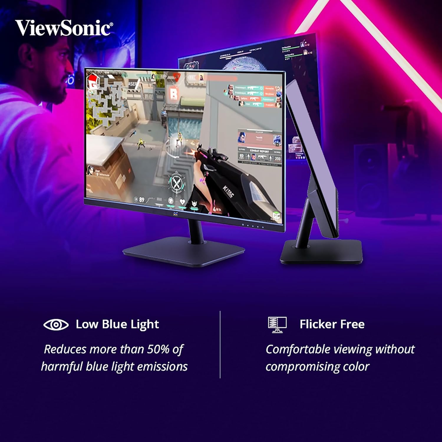 ViewSonic Full HD LED Backlit IPS Panel with 2X2W Inbuilt Speakers, HDMI, VGA, Wall Mount, View Mode, Eye-Care, Flicker Free, sRGB 105%, Bezel Less Monitor