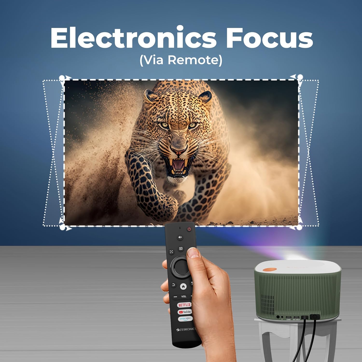 ZEBRONICS ZEB-PIXAPLAY 26 (5000 lm) 1080p Full HD, 508 cm Screen, Auto Focus, Auto Keystone, HDMI (ARC), Miracast, Dual Band, 30,000 Hour lamp life, OTT App Support : Netflix, Amazon Prime, YouTube etc., Dolby Support Smart Projector