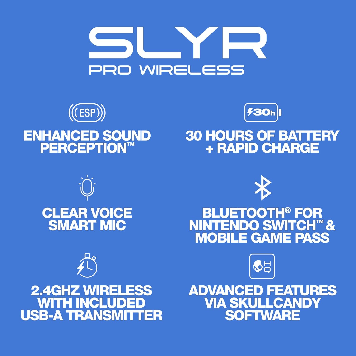 Skullcandy SLYR Pro Wireless Multi-Platform Gaming Headset Low Latency USB-A Transmitter Bluetooth