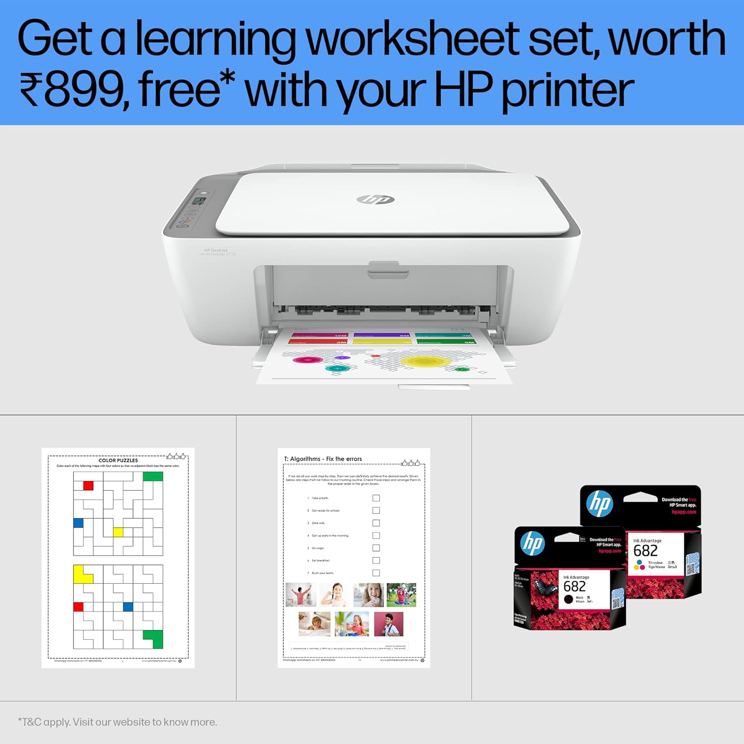 HP DeskJet Ink Advantage 2776 Multi-function WiFi Color Inkjet Printer with Voice Activated Printing Google Assistant and Alexa with Copy, Scan, Bluetooth, USB, Simple setup with HP Smart App, Ideal for Home (Ink Cartridge)
