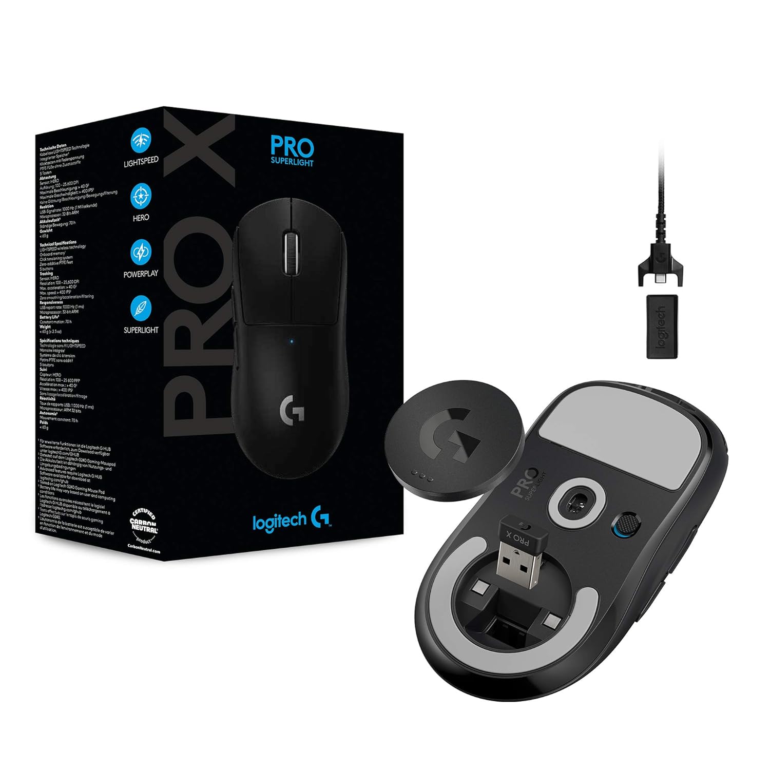 Logitech G PRO X Superlight / Hero 25K Sensor, Adj DPI 25.6K DPI, 5 Programmable Buttons Wireless Optical Gaming Mouse