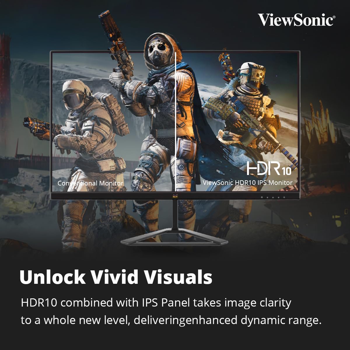 ViewSonic Full HD IPS Panel with HDR10, 104 sRGB, Eye Care, Wall Mount, Tilt, 2 x HDMI, 1 x Display Port, Wide View Angle Gaming Monitor