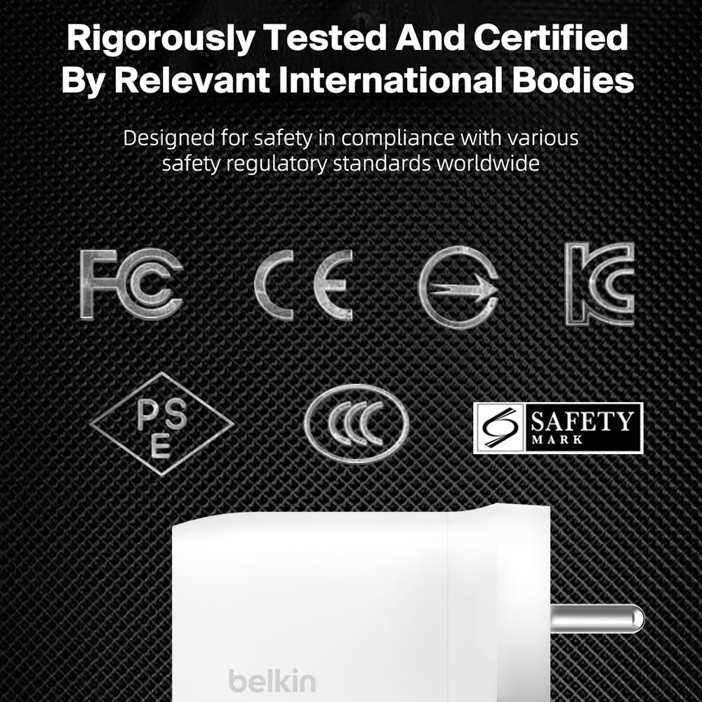 Belkin 60W (30w + 30W) Dual USB-C PPS Fast Charging Wall Charger/Adapter with 4-Port (2 USB-C & 2 USB-A) 2 Meter Power Extender