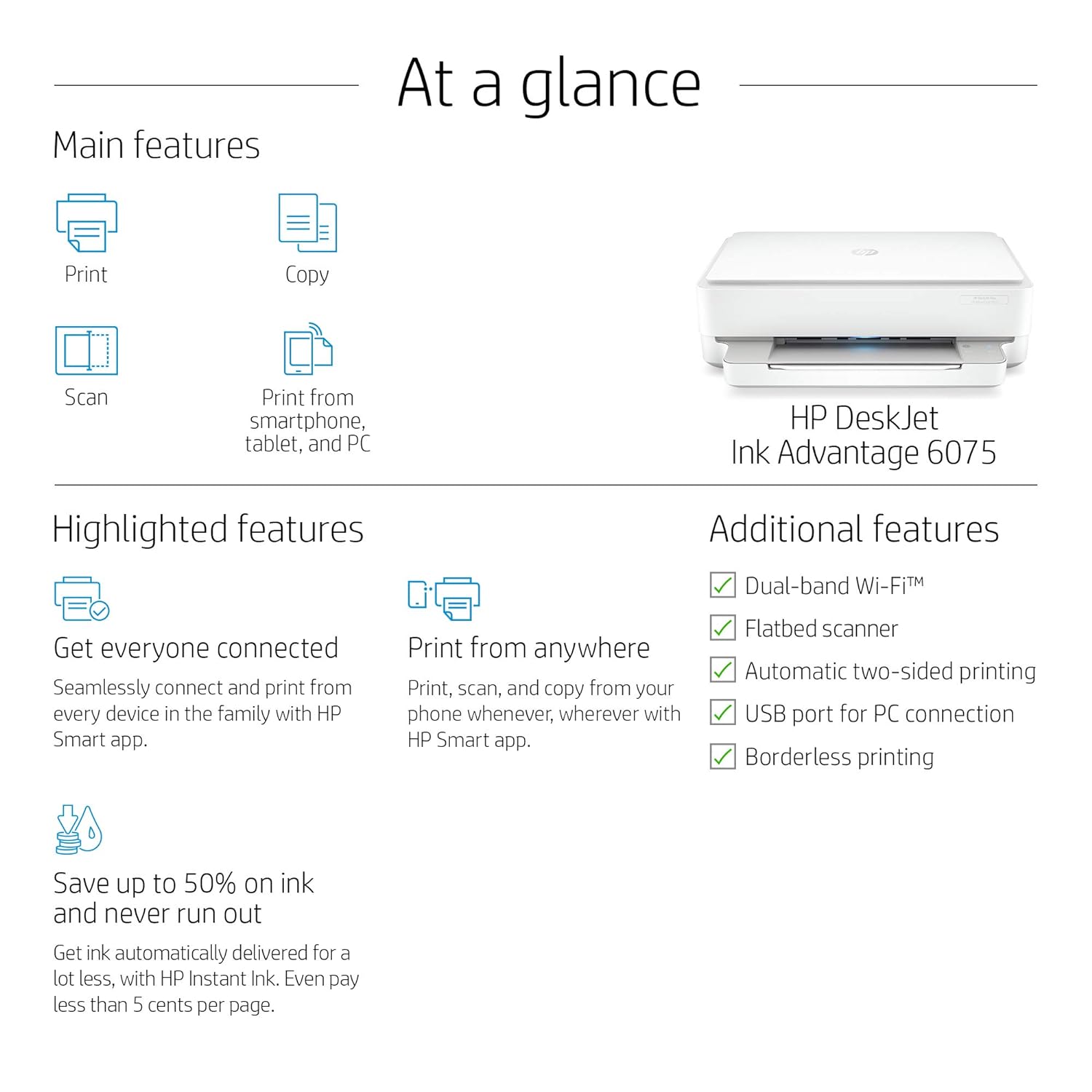 HP DeskJet Plus Ink Advantage 6075 Multi-function WiFi Color Inkjet Printer with Voice Activated Printing Google Assistant and Alexa for Scan, Duplex & Automatic Double-Sided Print (Ink Cartridge)