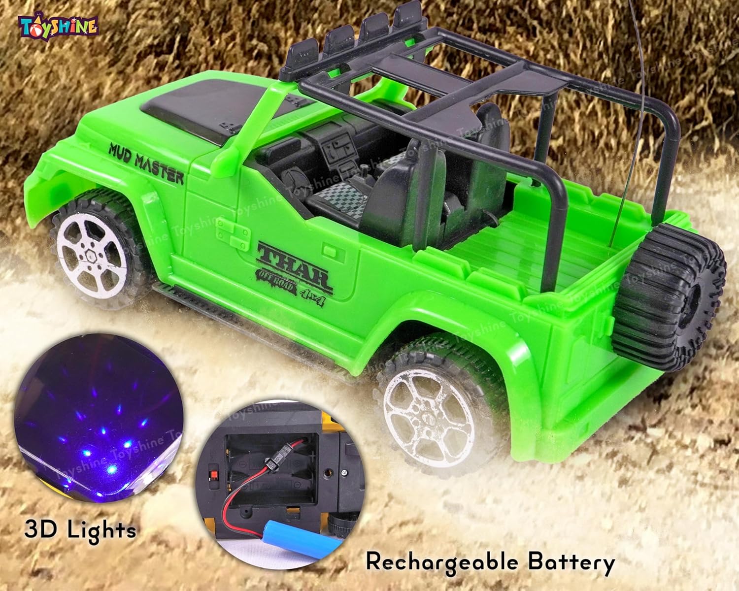 Toyshine 1:18 RC Scale Remote Control Rechargeable Wireless Toy Jeep with Lights