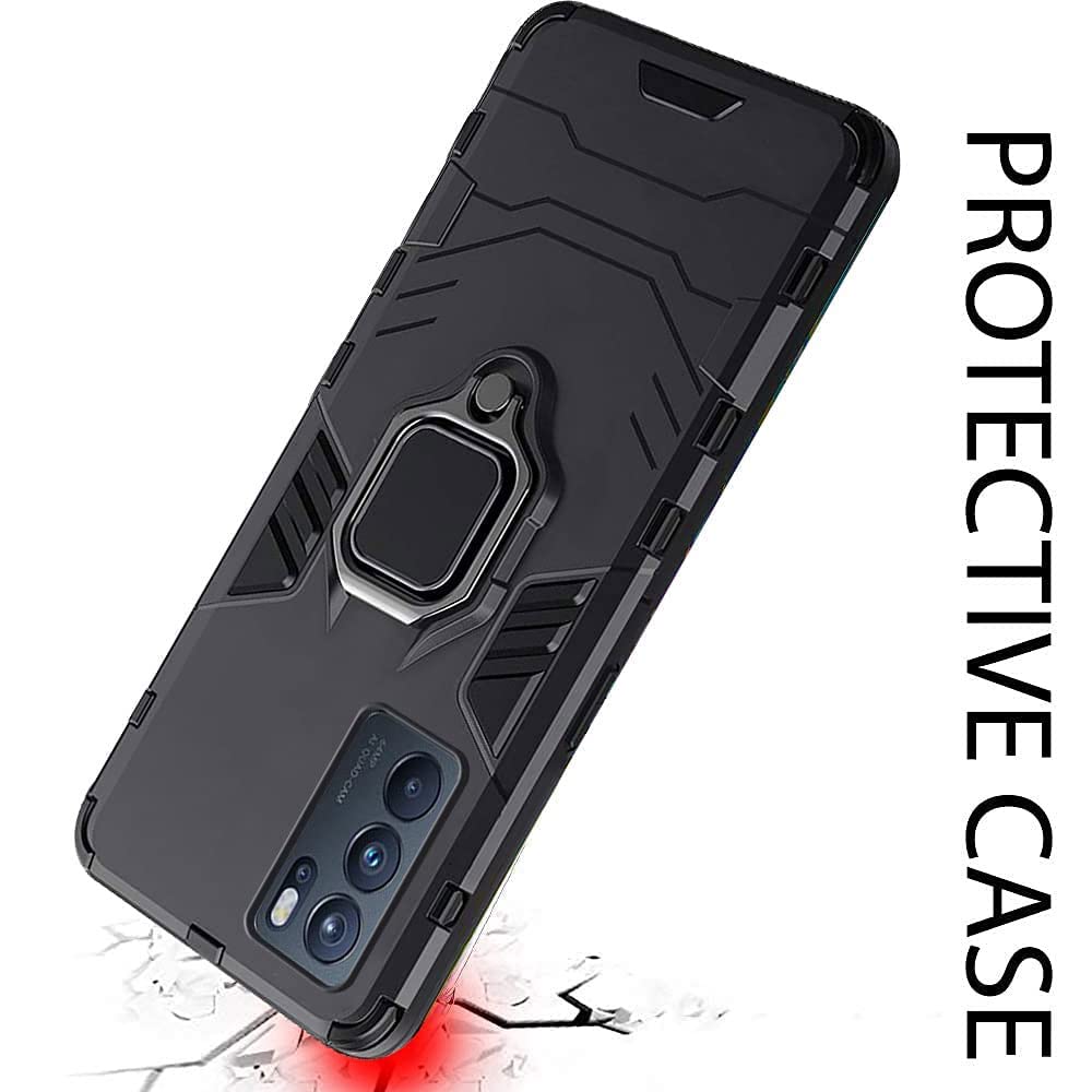 Protect Tough Armor Oppo Reno 6 Pro 5G Bumper Back Case Cover | Ring Holder & Kickstand in-Built | 360 Degree Protection Back Case Cover