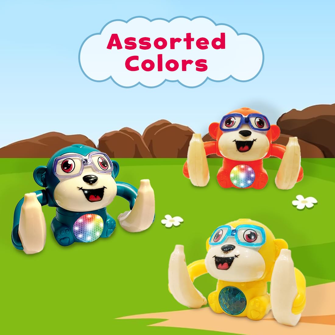 Wembley Dancing Monkey Musical Toy for Kids Baby Spinning Rolling Doll Tumble Toy with Voice Control Musical Light and Sound Effects with Sensor - ISI Mark - Multicolor