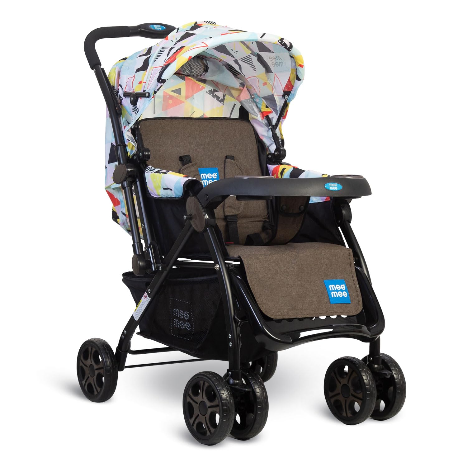 Mee Mee Cozy Cruise Baby Stroller/ Pram | Premium Pram, Easily Foldable with 5 Point Safety Harness, One Hand Fold, Multi Level Recline Cushioned Seat, Canopy & Footrest | Fully Rotating