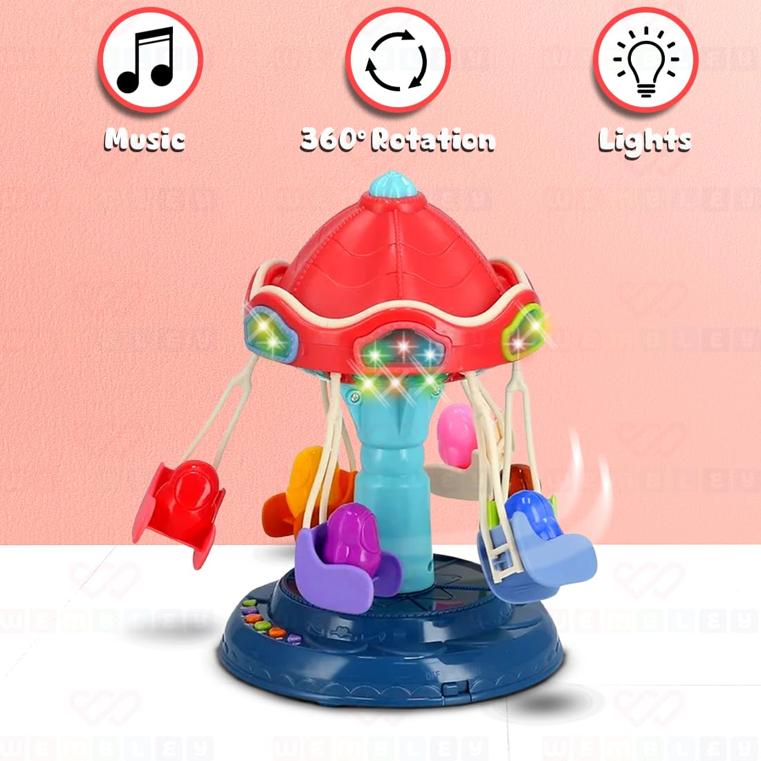 Wembley Merry Go Round Amusement Park Toy DIY Rotating Swing Carnival Ride with LED Lights & Music for Kids Toddlers Baby