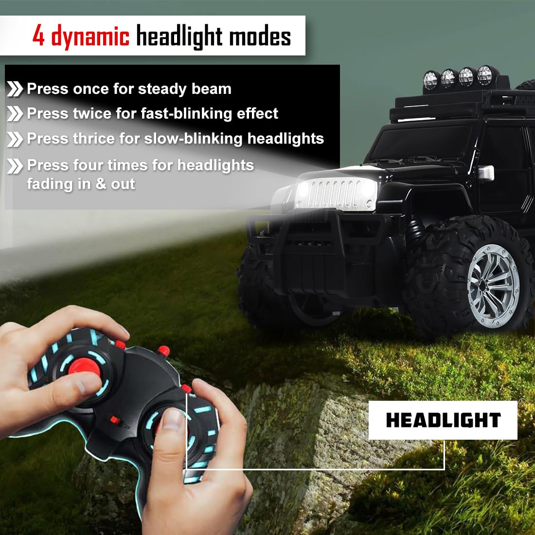 Wembley Monster Truck Remote Control Rc Car Offroad High Speed Racing Car For Kids With 2 Speed And 4 Headlight Modes