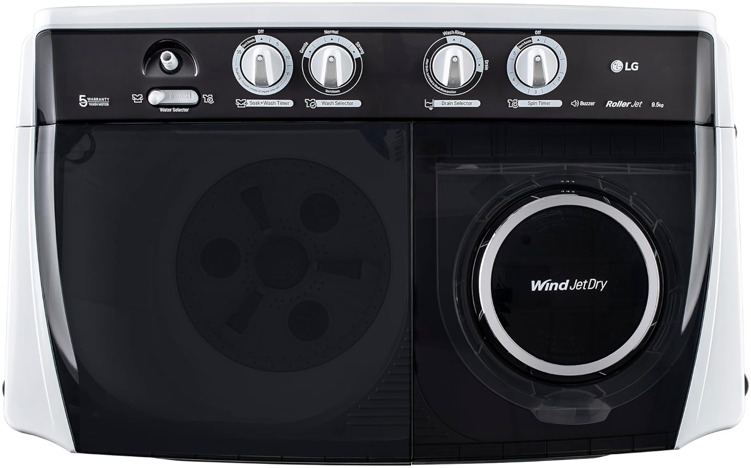 LG 9.5 kg 5 Star Wind jet dry Semi-Automatic Top Load Washing Machine