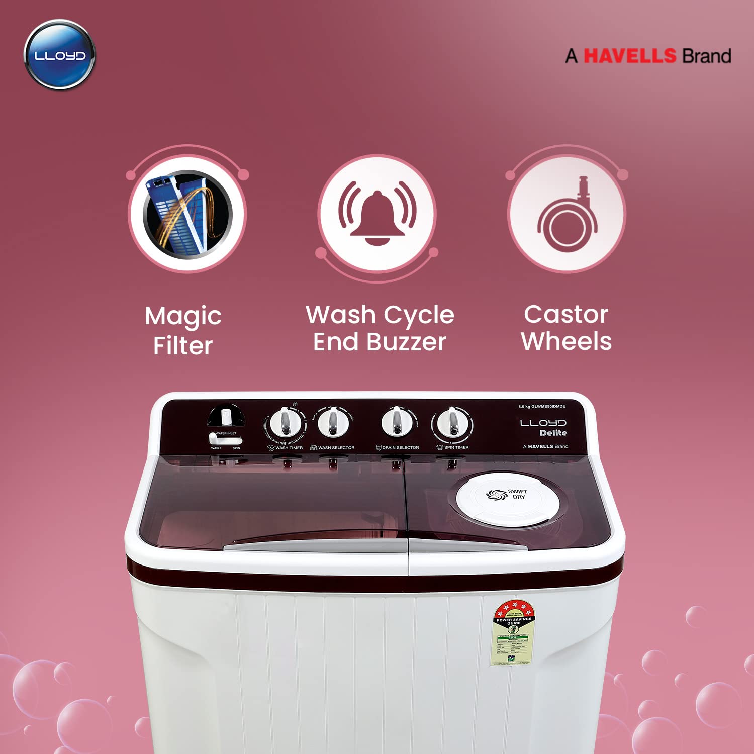 Havells-Lloyd 8.0 Kg Semi Automatic Top Load Washing Machine