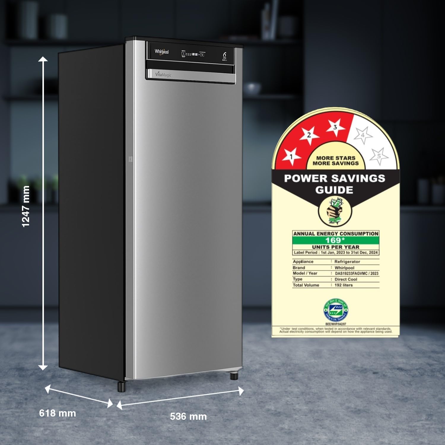 Whirlpool 192 L 3 Star Vita magic PRO Frost Free Direct-Cool Single Door Refrigerator