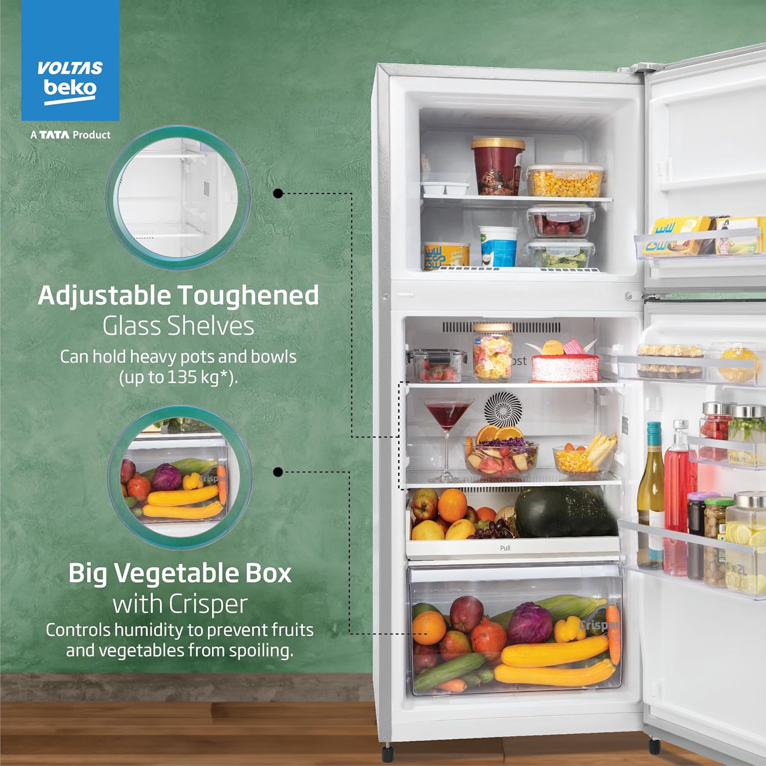 Voltas Beko, A Tata Product 228 L, 2-Star Made in India Double Door Frost Free Refrigerator