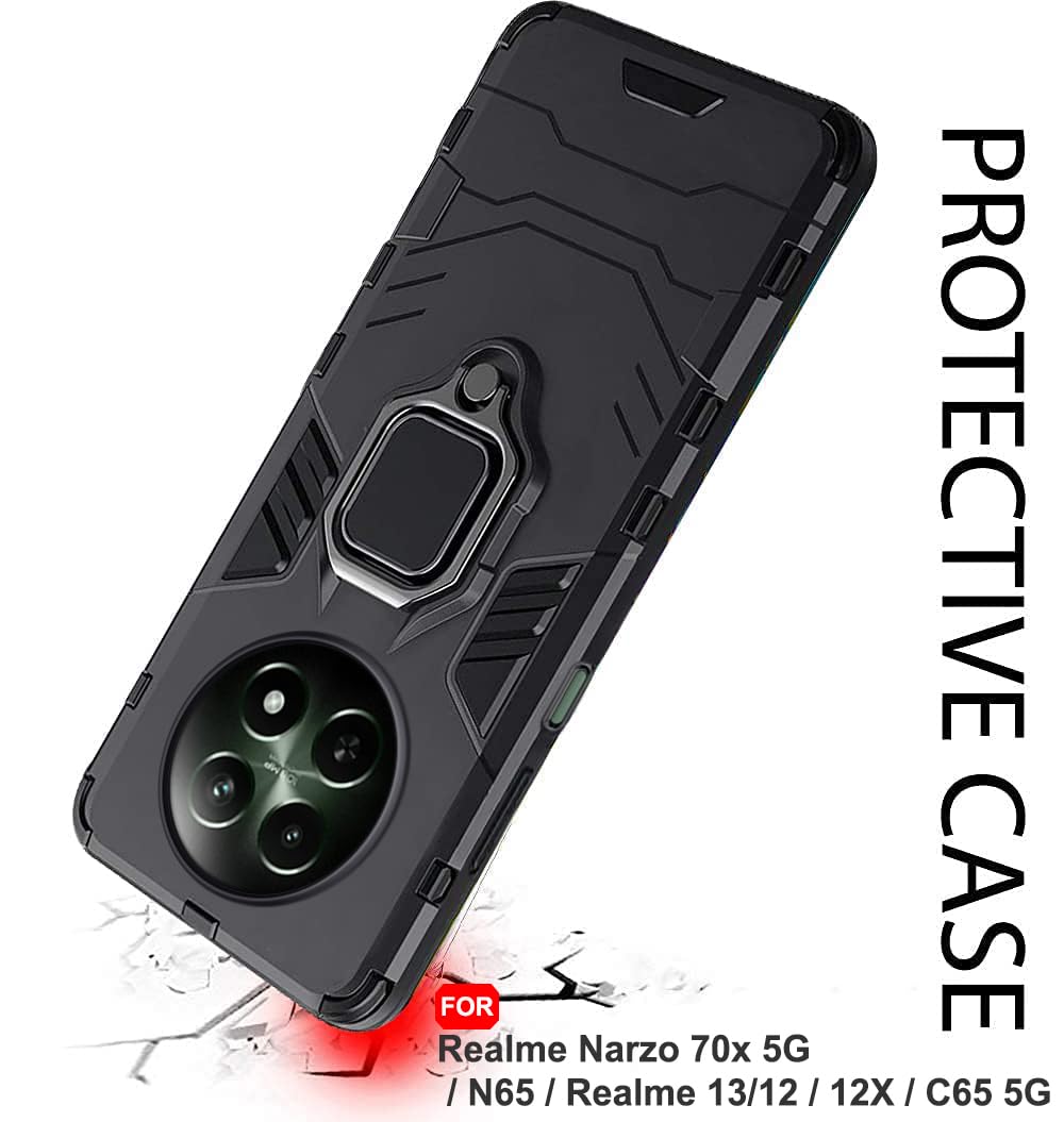Perotect Tough Armor Bumper Back Case Cover for Realme 12 | Ring Holder & Kickstand in-Built | 360 Degree Protection Back Cover