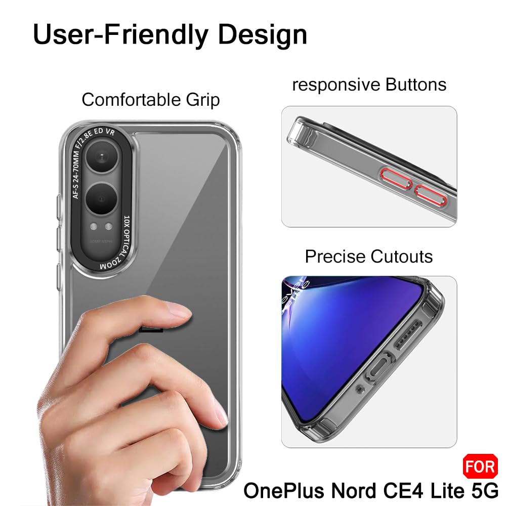 Protect Hybrid Shockproof OnePlus Nord CE 4 Lite 5G Back Cover Case | Stylish Camera Border | Plated Buttons | Crystal Clear Hard Back Case