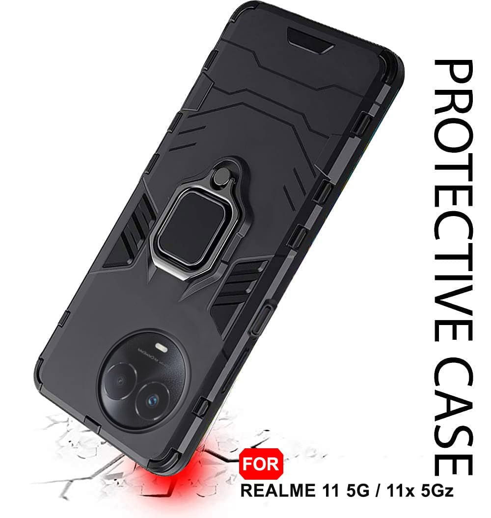 Protect Tough Armor Bumper Back Case Cover for Realme C67 5G | Ring Holder & Kickstand in-Built | 360 Degree Protection Back Cover