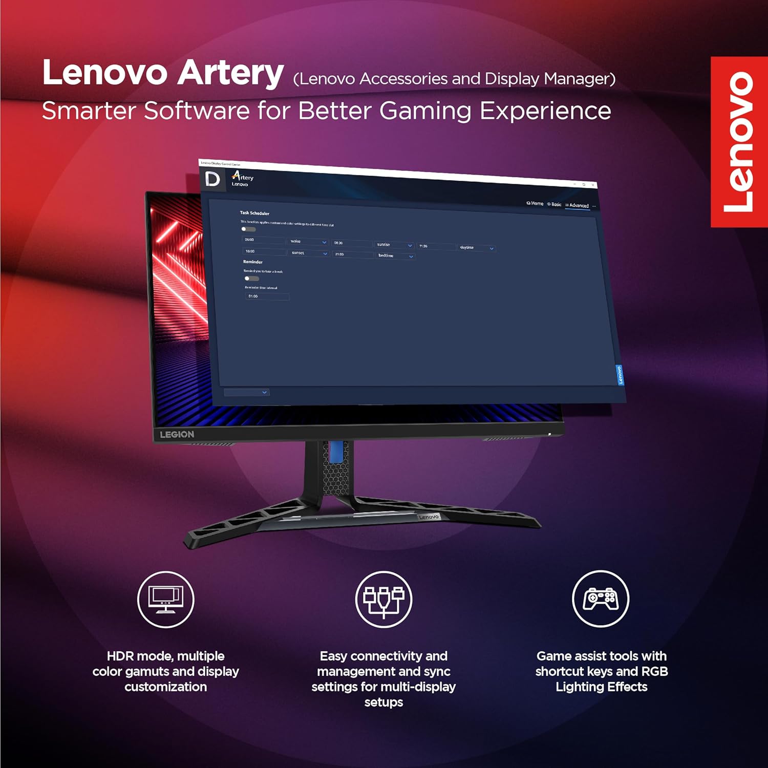 Lenovo R-Series Full HD IPS Panel with 99%sRGB, 90% DCI-P3, 3Wx2 Built-in Speakers, 2xHDMI 2.1,1xDP, Tilt/Swivel/Pivot/Height Adjustable Stand Gaming Monitor
