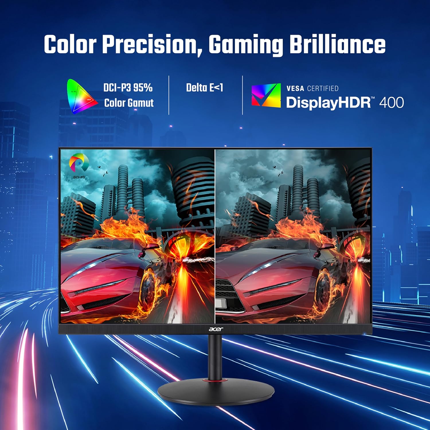 Acer XV2 WQHD LED Backlit IPS Panel with DCI-P3 95%, VESA DisplayHDR 400, Display Widget, VisionCare 2.0 with BlueLightShield Pro, 2X2W Inbuilt Speakers, Black Boost Technology, Ergostand Gaming Monitor